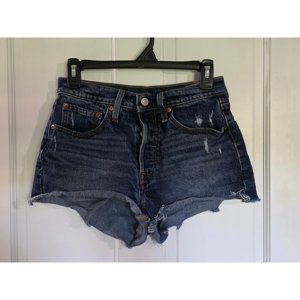 Levis 501 Original Shorts Dark Wash Distressed Denim Cut Off W26 36327-0016 90s